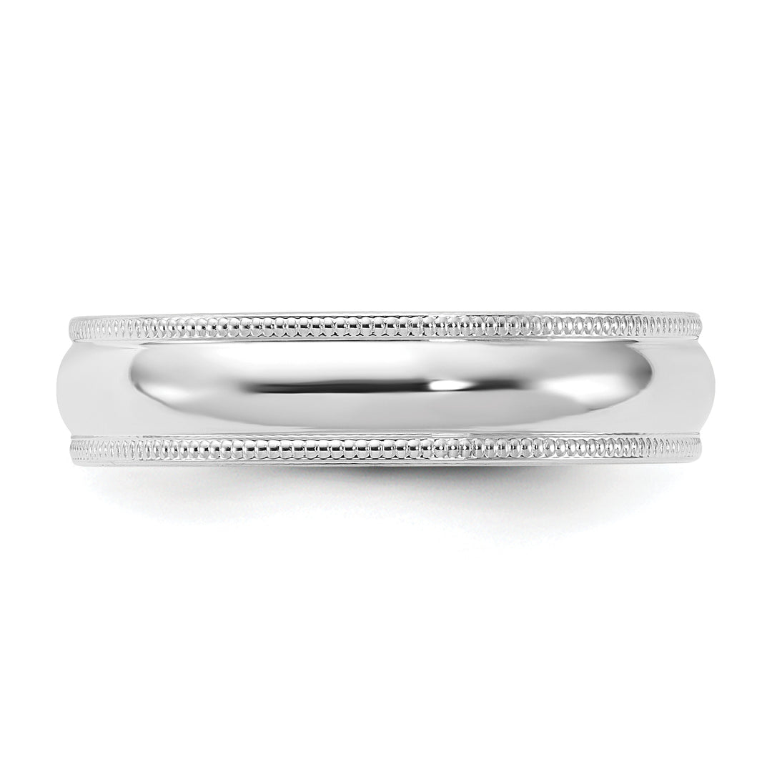 14K White Gold 5mm Comfort Fit Milgrain Wedding Band - Close-Up Detail