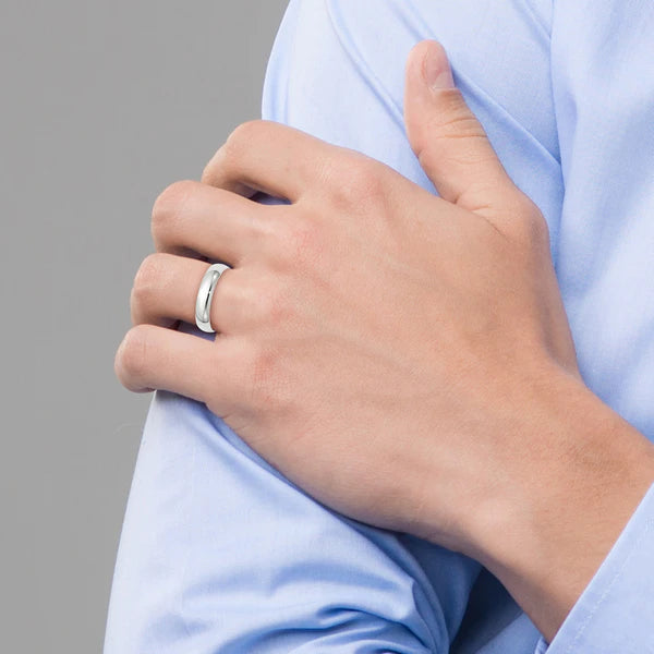 14K White Gold 5mm Half Round Wedding Band Close-Up Detail