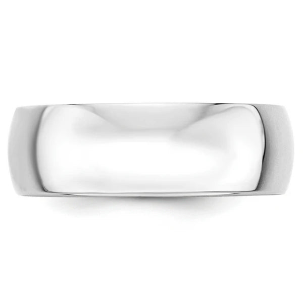 14K White Gold 7mm Half Round Wedding Band Front View