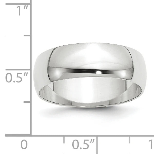 14K White Gold 7mm Half Round Wedding Band Side Profile