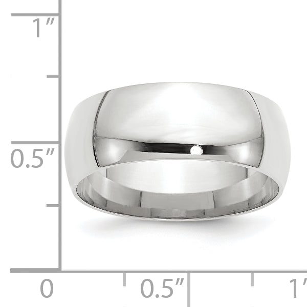 14K White Gold 8mm Comfort Fit Wedding Band - Side Profile