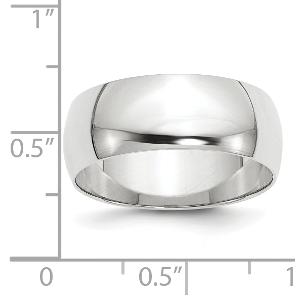 14K White Gold 8mm Half Round Wedding Band — Close-Up Detail