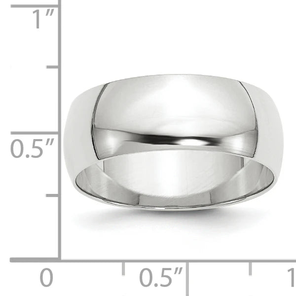 14K White Gold 8mm Half Round Wedding Band Close-Up Detail