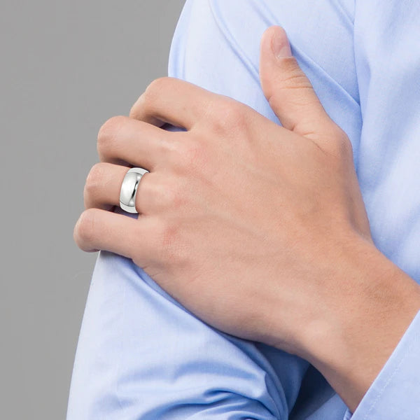 14K White Gold 8mm Half Round Wedding Band Collection