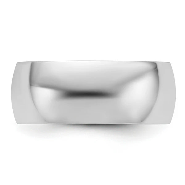 14K White Gold 8mm Half Round Wedding Band Side Profile