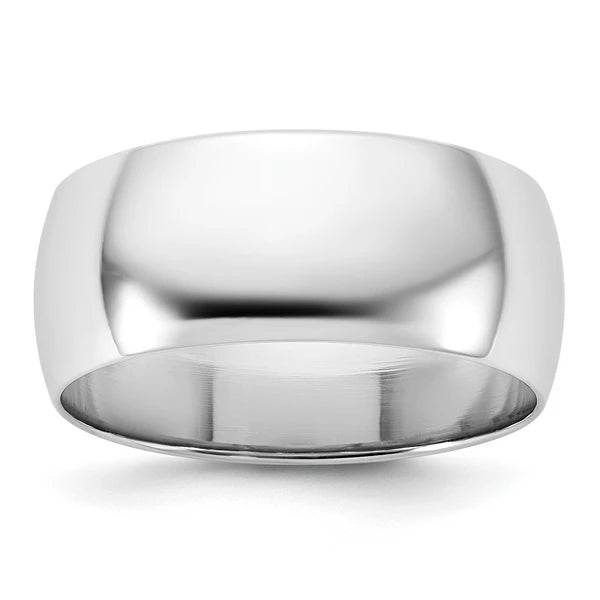 14K White Gold 8mm Half Round Wedding Band