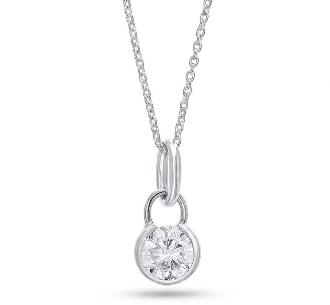 14K white gold solitaire pendant with 0.51 carat round lab-grown diamond