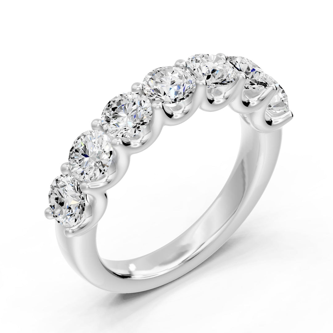 14K white gold wedding band with seven round lab-grown diamonds totaling 2.27 carats