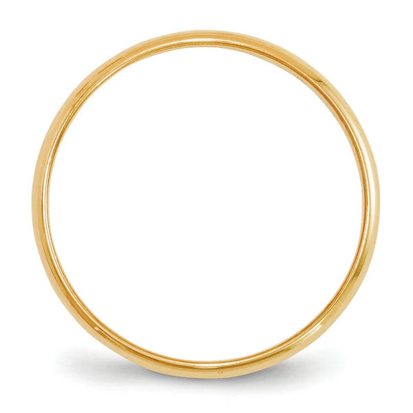 14K Yellow Gold 2mm Half Round Wedding Band ? Front View