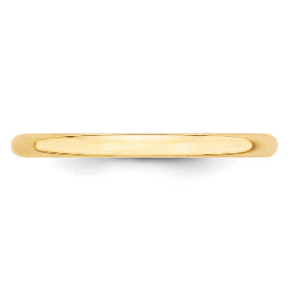 14K Yellow Gold 2mm Half Round Wedding Band ? Side Profile