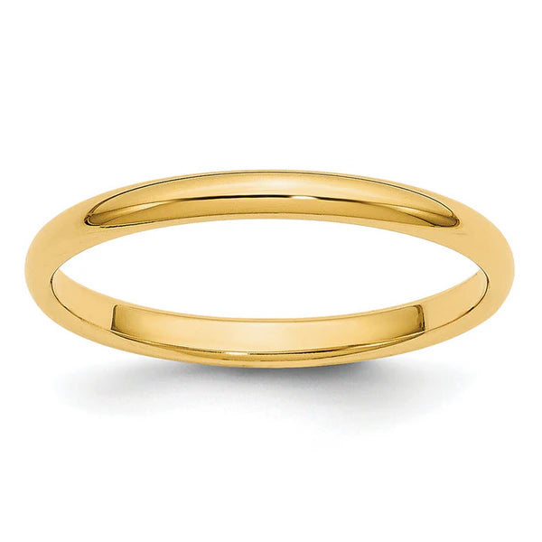 14K Yellow Gold 2mm Half Round Wedding Band