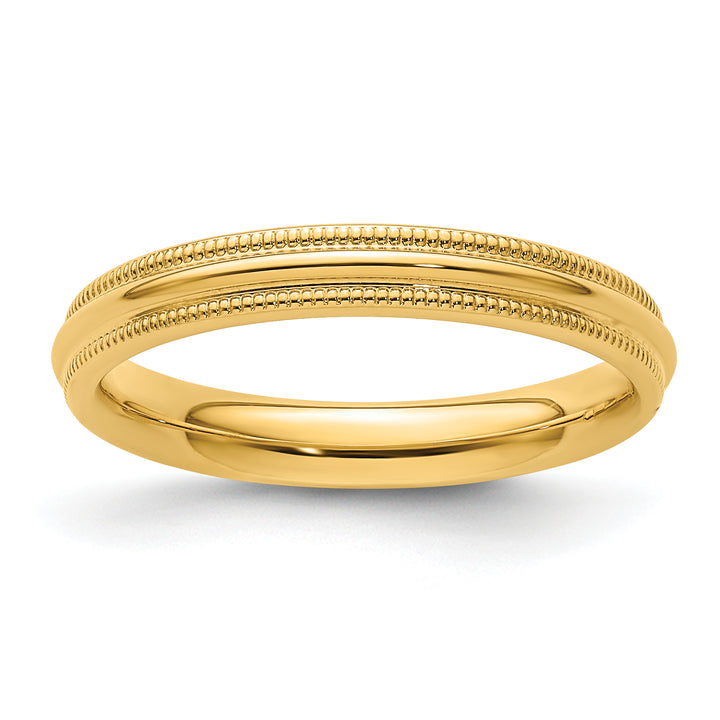 14K Yellow Gold 3mm Comfort Fit Milgrain Wedding Band