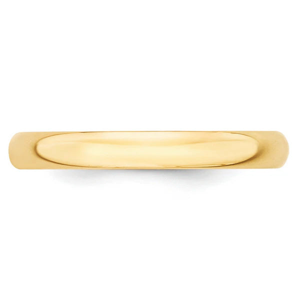 14K Yellow Gold 3mm Half Round Wedding Band Front View