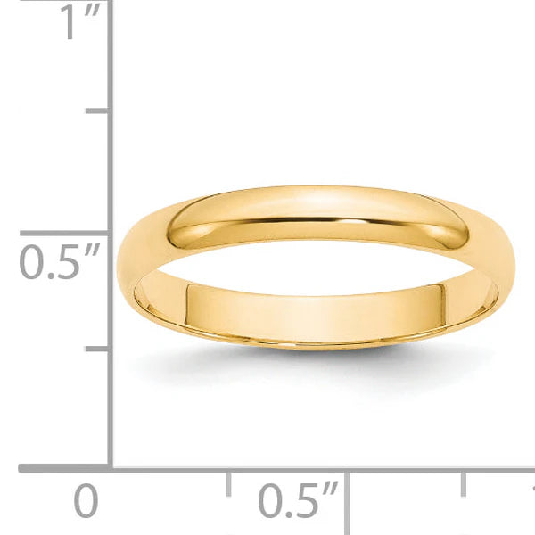 14K Yellow Gold 3mm Half Round Wedding Band Side Profile