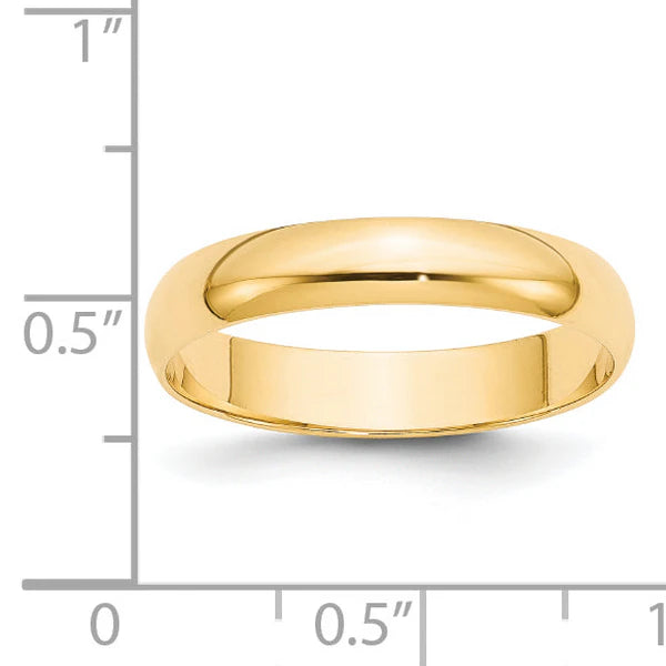 14K Yellow Gold 4mm Half Round Wedding Band Side Profile