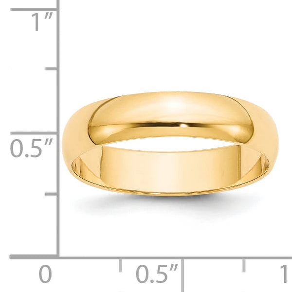 14K Yellow Gold 5mm Half Round Wedding Band Side Profile