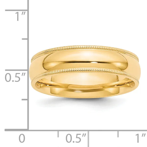 14K Gold 6mm Comfort Fit Milgrain Wedding Band