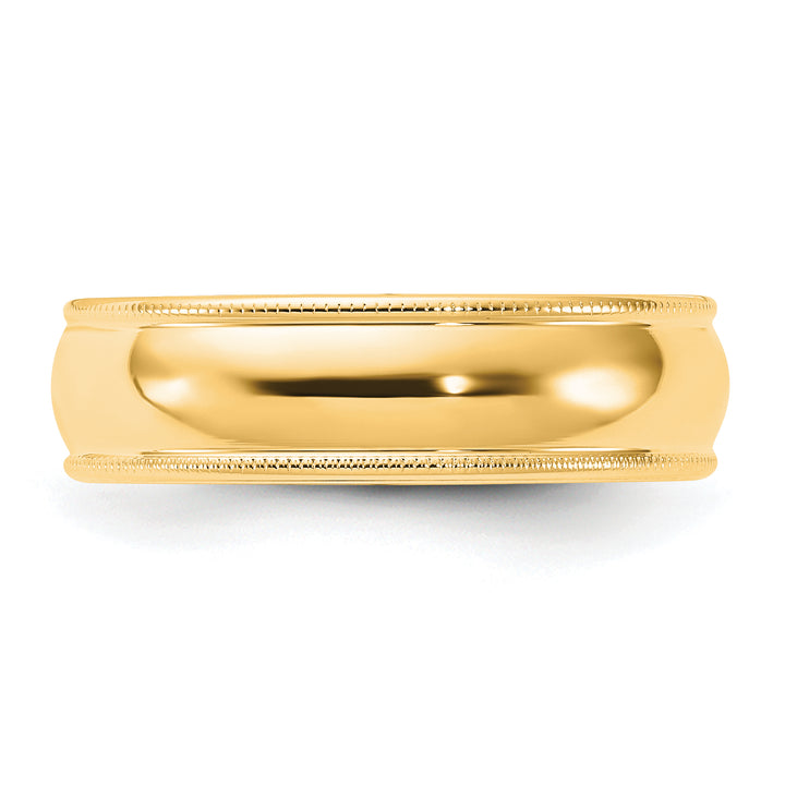 14K Yellow Gold 6mm Comfort Fit Milgrain Wedding Band - Side Profile