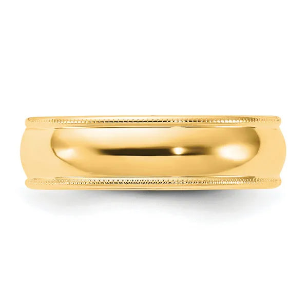 14K Gold 6mm Comfort Fit Milgrain Wedding Band