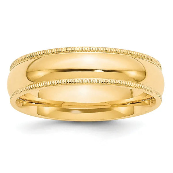 14K Gold 6mm Comfort Fit Milgrain Wedding Band