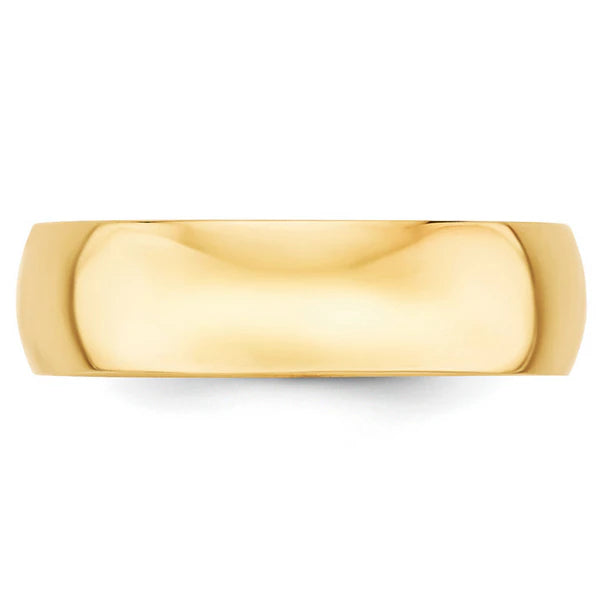 14K Yellow Gold 6mm Half Round Wedding Band Front View