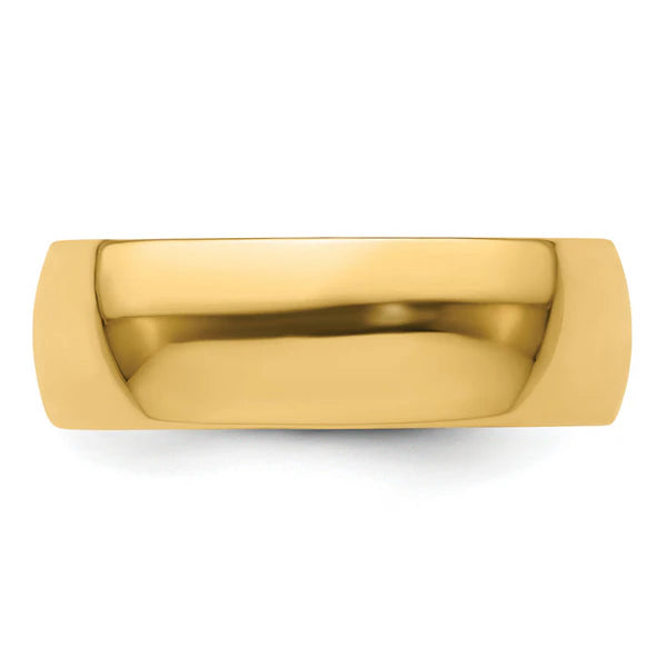 14K Yellow Gold 7mm Half Round Wedding Band Side Profile