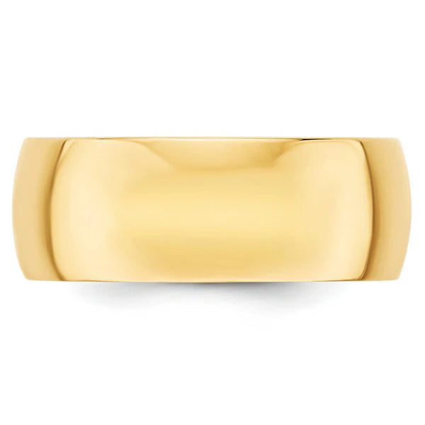 14K Yellow Gold 8mm Half Round Wedding Band Front View