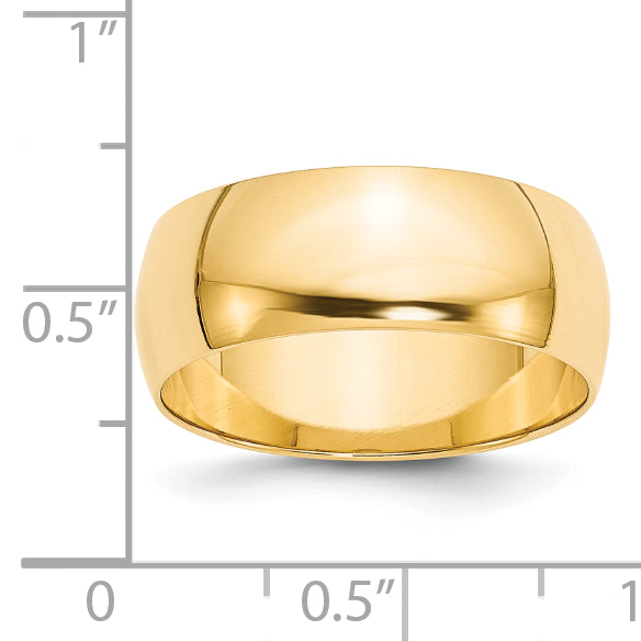 14K Yellow Gold 8mm Half Round Wedding Band — Side Profile