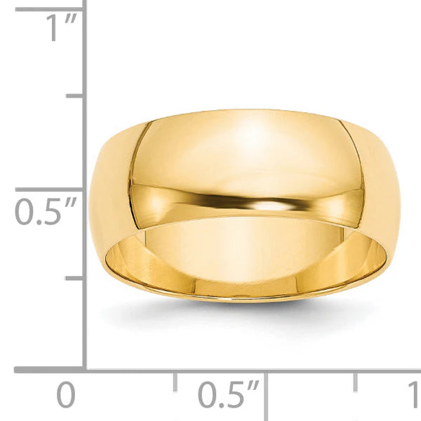 14K Yellow Gold 8mm Half Round Wedding Band Side Profile
