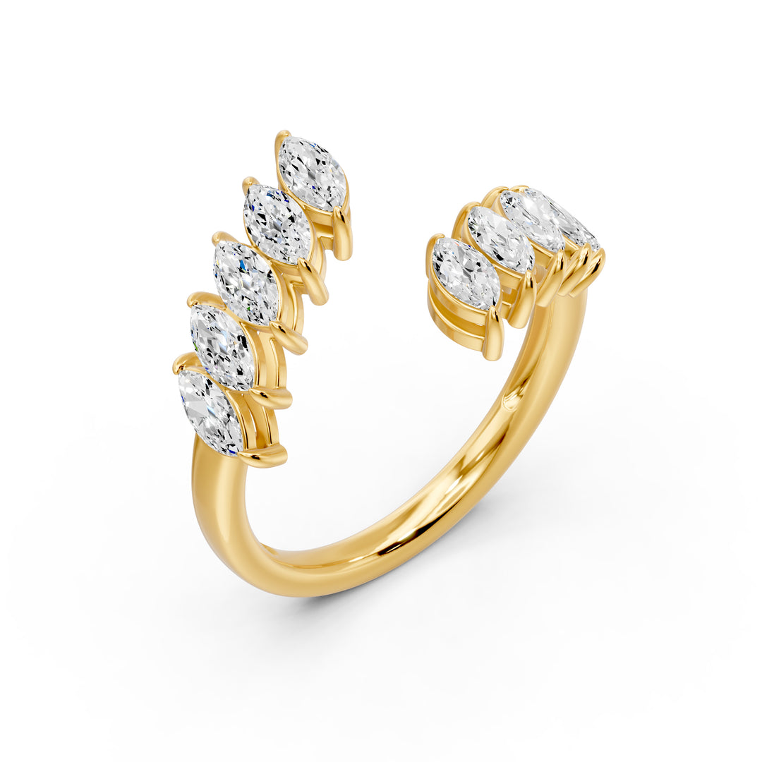 14K yellow gold bypass fashion ring with 10 marquise lab-grown diamonds