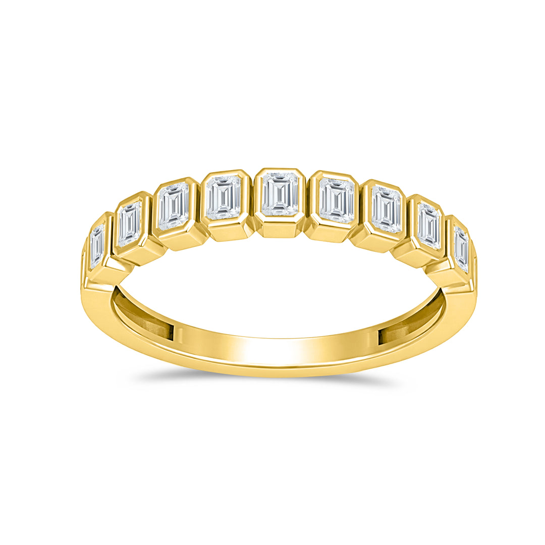 14K yellow gold emerald-cut lab-grown diamond bezel stackable ring
