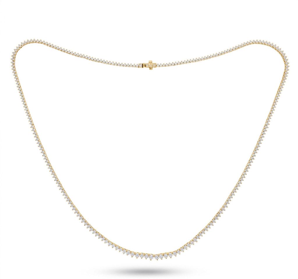 14K yellow gold graduated round lab-grown diamond tennis necklace 4.20 carats