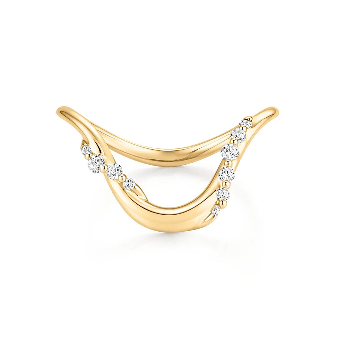 14K yellow gold sculptural chevron contour ring with scattered round lab grown diamonds