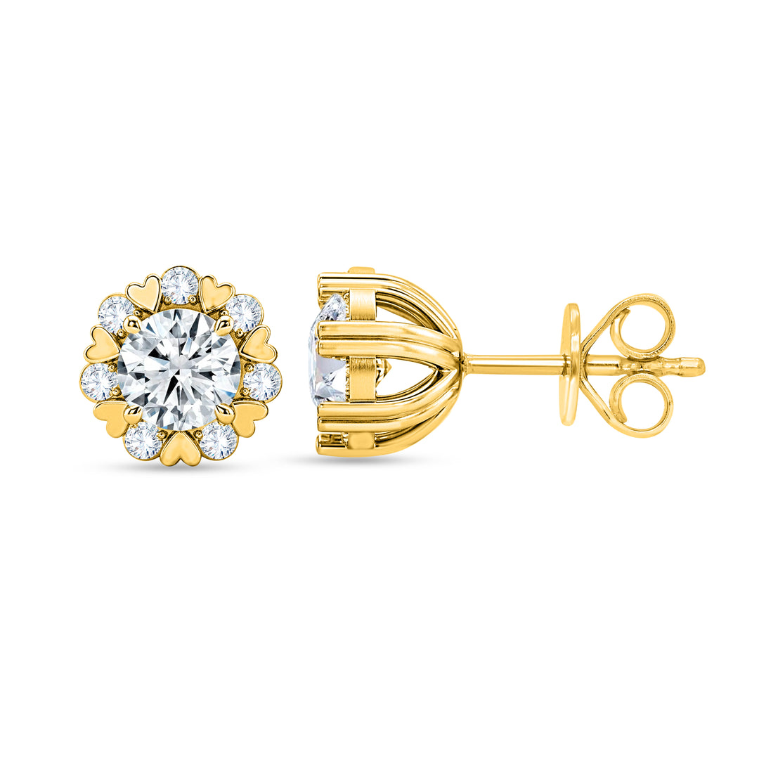 14K yellow gold lab-grown diamond heart halo stud earrings