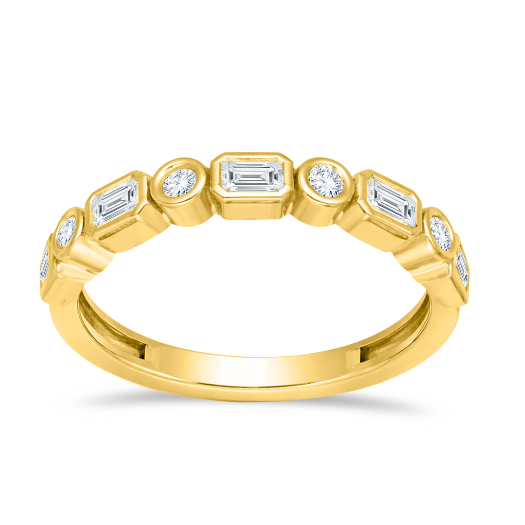 14K yellow gold mixed-cut lab-grown diamond bezel stackable ring