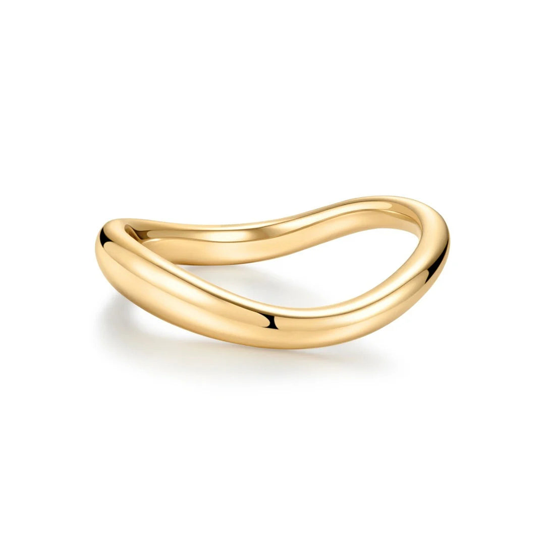 14K yellow gold polished curved wave band ring