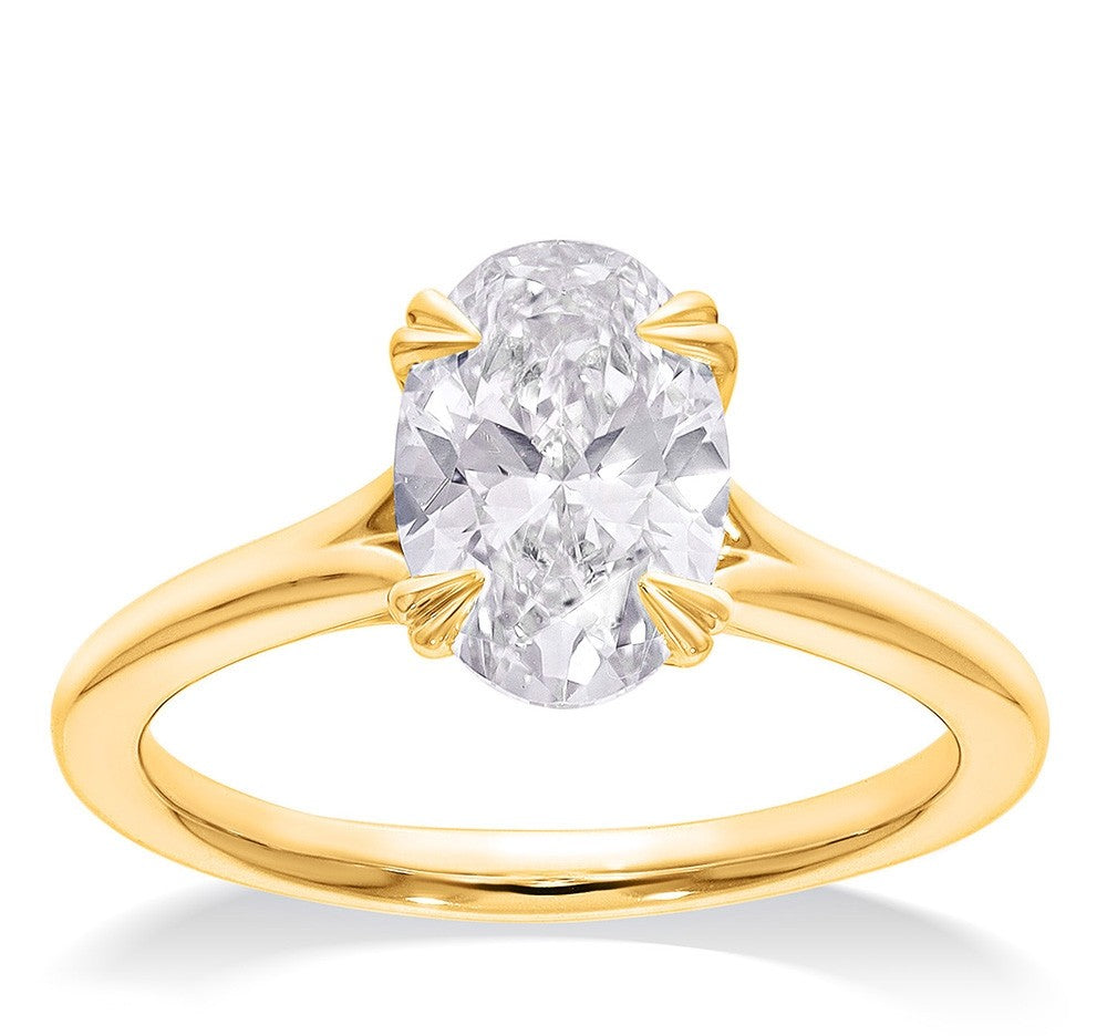 14K yellow gold solitaire engagement ring with 2.02 carat oval lab-grown diamond