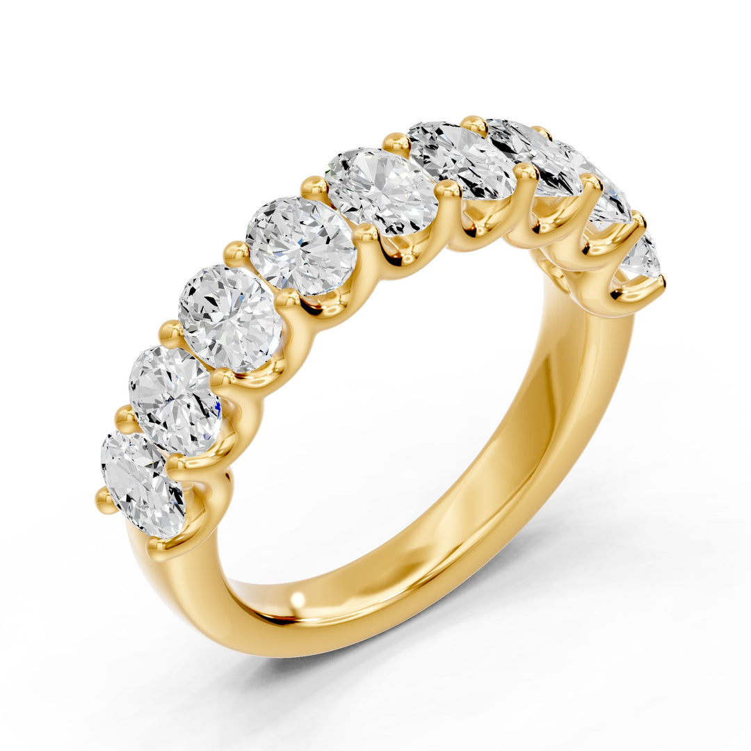 14K yellow gold wedding band with nine oval lab-grown diamonds totaling 2.26 carats