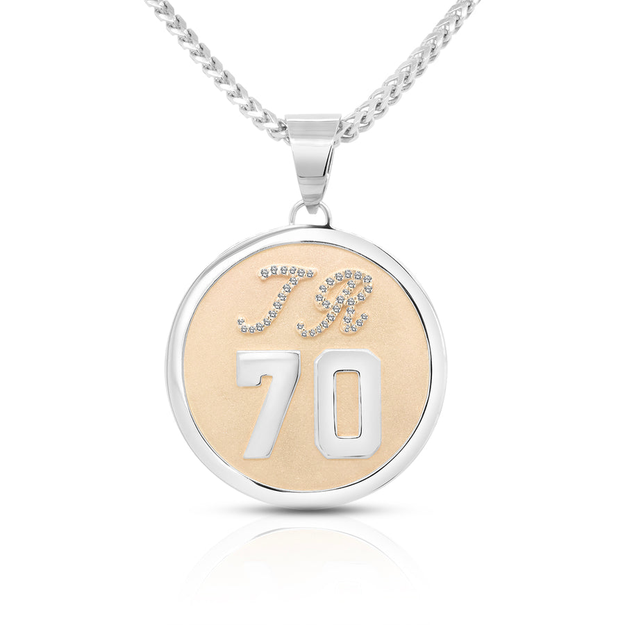 Diamond Initial and Number Pendant, 14K Two-Tone Gold
