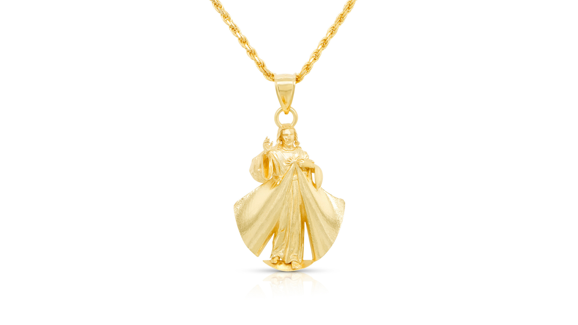 14 karat yellow gold Divine Mercy pendant — front view, custom religious jewelry by AJ's Jewelry, Ridgewood Queens NY