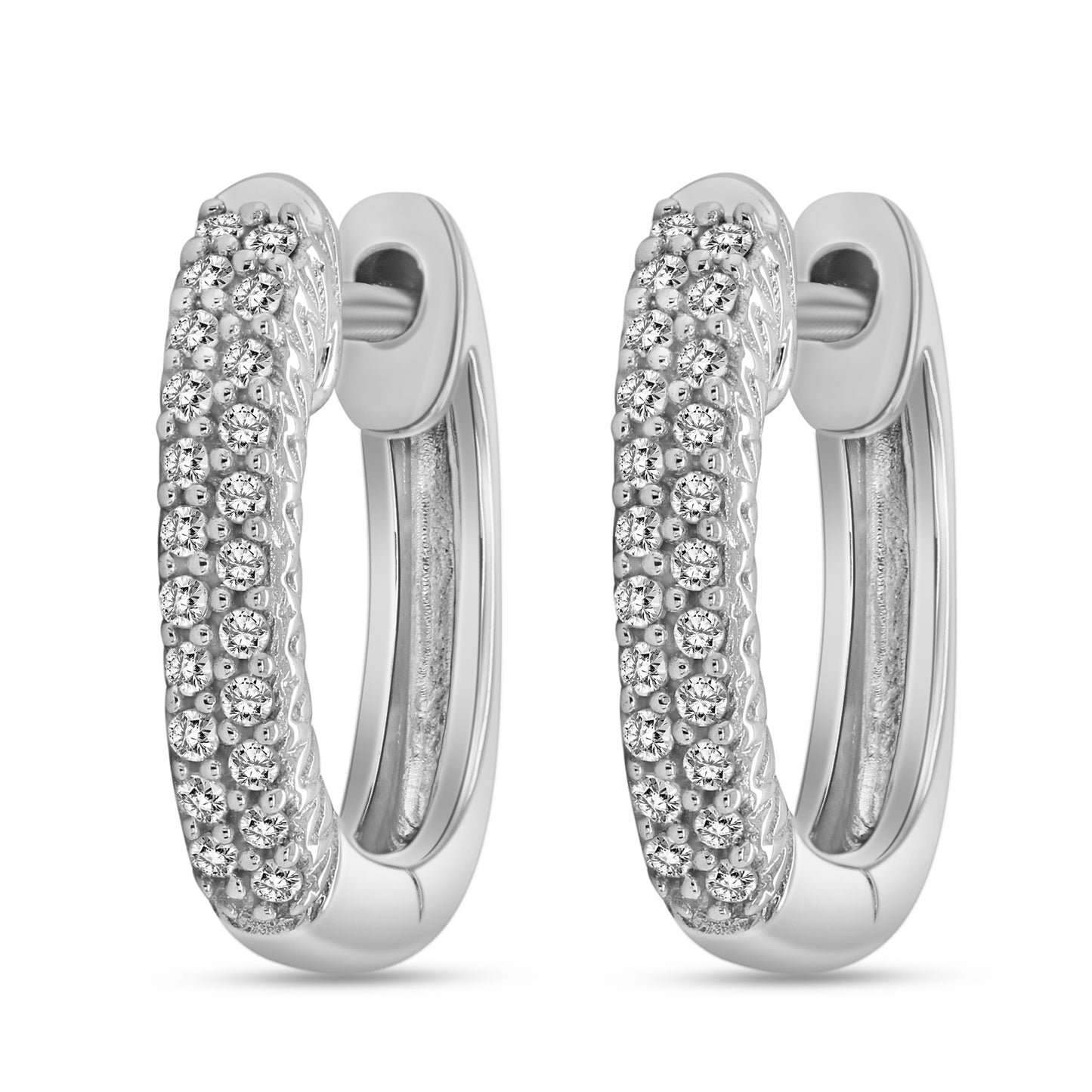 14 Karat White Gold Diamond Huggie Earrings