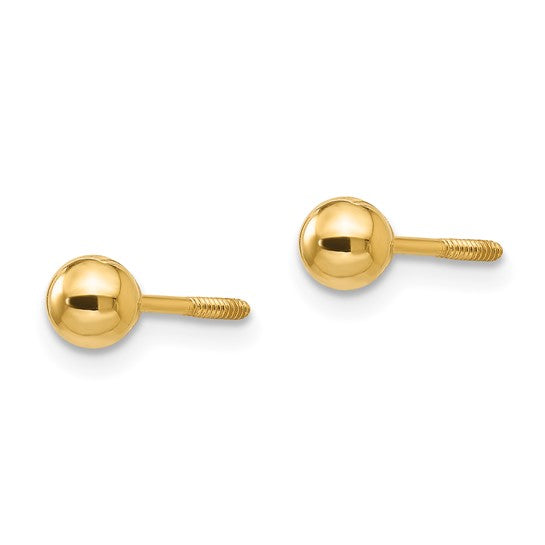 14 Karat Yellow Gold Polished 4mm Ball Stud Screwback Earrings