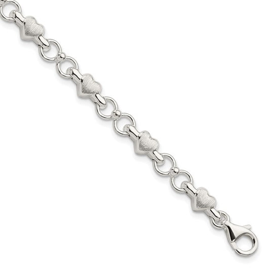 Sterling Silver Heart 7.5 inch Bracelet