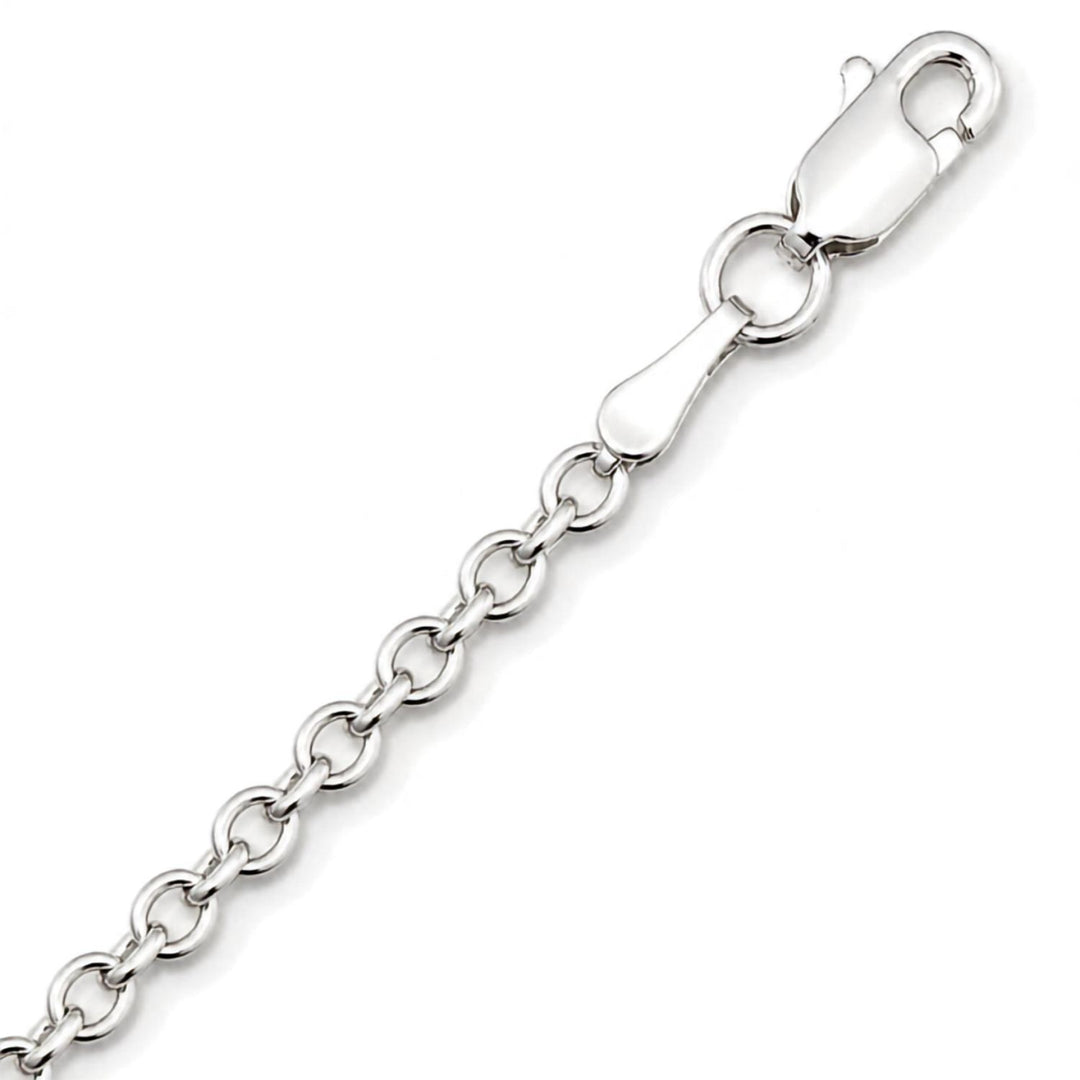 A image showing a sterling silver cable chain on a pure white background