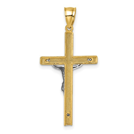 14 Karat 2 Tone Gold Small Polished Cross Charm Pendant