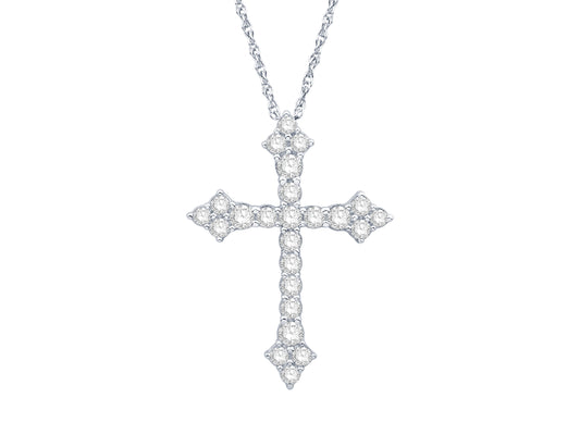 14 Karat White Gold 1.00ct Diamond Cross Pendant