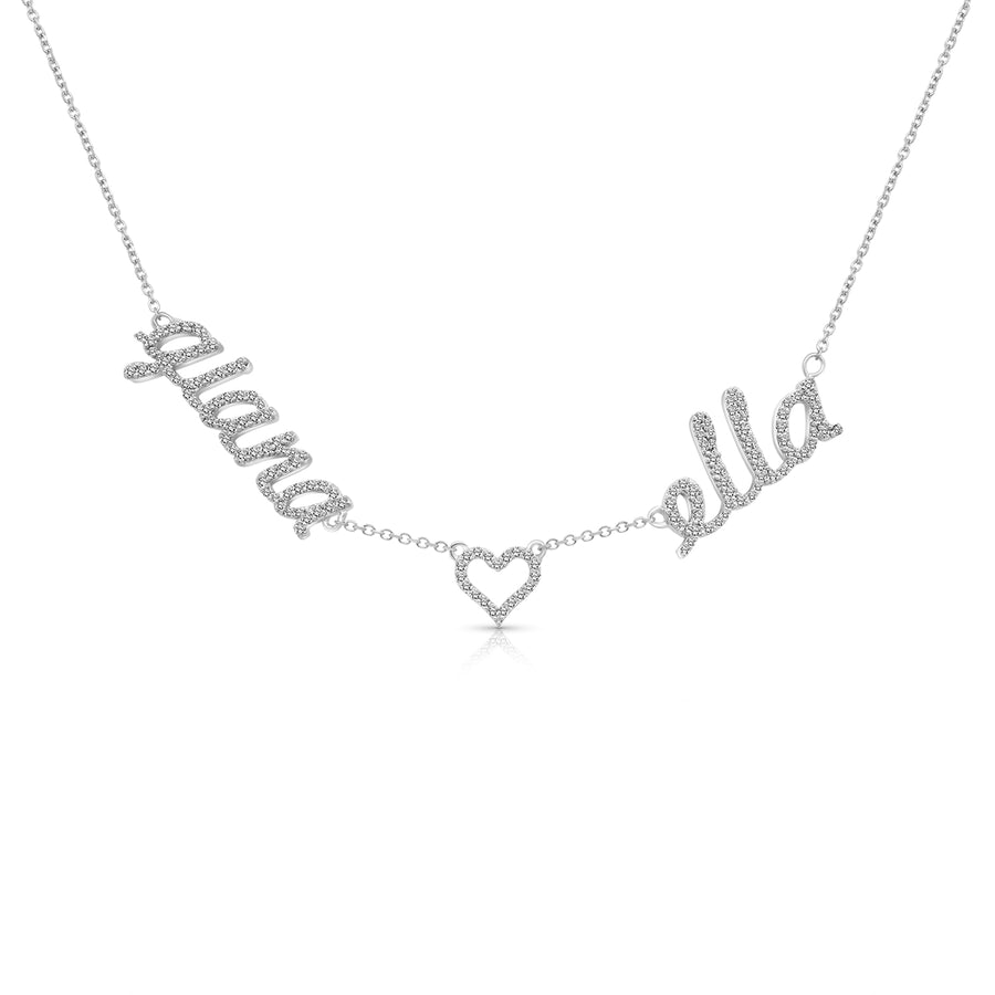 Two-Name Diamond Name Necklace with Heart
