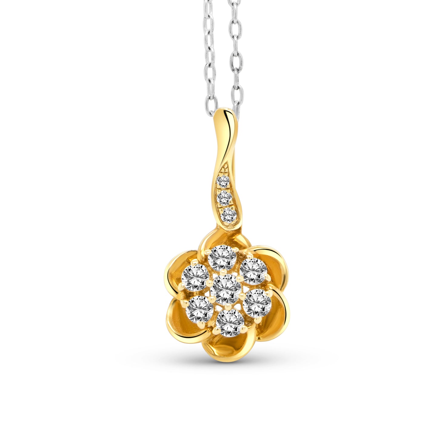 14 Karat Yellow Gold Diamond Flower Pendant