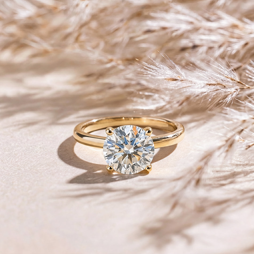14k yellow gold 2ct round hidden halo lab grown diamond engagement ring, front view, AJ's Jewelry Queens NY