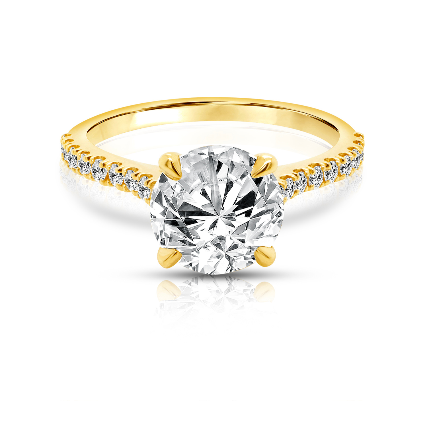 14kt yellow gold 2ct round pave cathedral lab grown diamond engagement ring mobile banner - AJ's Jewelry Queens NY